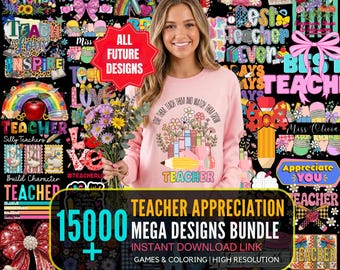15000+ Teacher png bundle school holiday teacher appreciation retro boho teach love inspire back to school rainbow teacher life sublimation