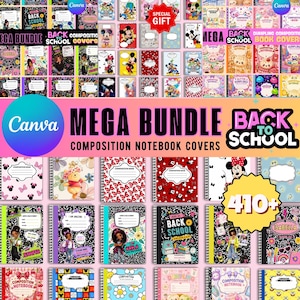 Editable Composition Notebook Cover Templates, Back to School Mega Bundle, Canva Notebook Covers, Printable School Binder Covers
