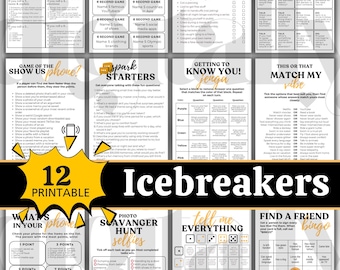 12 Icebreaker Games Printable Conversation Starters, Icebreaker Bingo Get To Know You Games, for Group, Table Talker Questions, Ladies Night