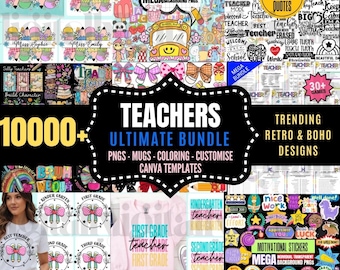 Boho Retro Teacher PNG Bundle | Aesthetic Classroom Clipart, Cute School Designs, Teacher Sublimation Decor, Back to School Digital Download