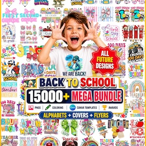 15000+ Back to School PNG Bundle, Preschool & Grade School, Preppy School Sublimation, Teacher PNG, First Day of School, Pre-K to 6th