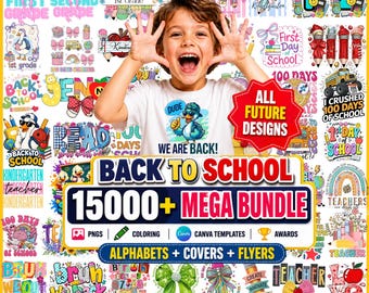 15000+ Back to School PNG Bundle, Preschool & Grade School, Preppy School Sublimation, Teacher PNG, First Day of School, Pre-K to 6th