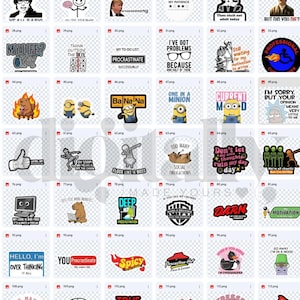 May include: Collection of various sticker designs with humorous phrases and graphics. Includes images with text like "My Patience", "Think Outside the Box", and "One in a Minion".