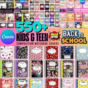 Bewerkbare sjablonen voor omslagen van schrijfblokken, Megabundel voor de start van het schooljaar, Canva-omslagen voor schrijfblokken, Printbare omslagen voor schoolmappen