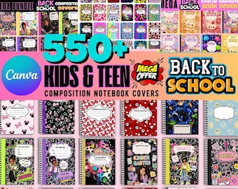 Modèles de couvertures de cahiers modifiables, Pack complet de rentrée scolaire, Couvertures de cahiers Canva, Couvertures de classeurs scolaires à imprimer