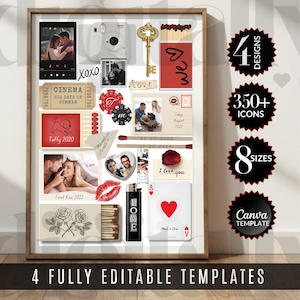 4 Matchbook Poster Templates, Custom Matchbox Art, Printable Gifts for him and her, Collage wall prints, Anniversary gift for boyfriend
