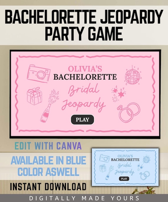 Editable Bachelorette Jeopardy Party Game Show Template, Trivia Quiz for Hens Night, Powerpoint Bridal Shower Games Canva Digital Download