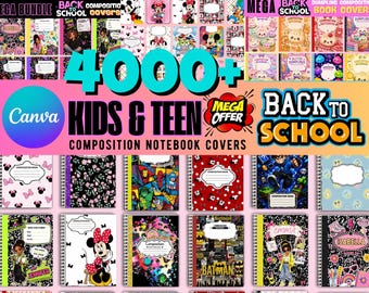 Editable Composition Notebook Cover Templates, Back to School Mega Bundle, Canva Notebook Covers, Printable School Binder Covers