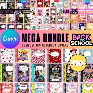 Editable Composition Notebook Cover Templates, Back to School Mega Bundle, Canva Notebook Covers, Printable School Binder Covers