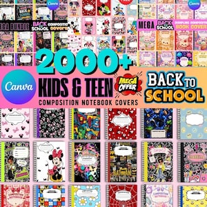 Editable Composition Notebook Cover Templates, Back to School Mega Bundle, Canva Notebook Covers, Printable School Binder Covers
