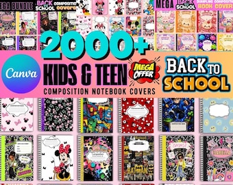 編集可能なノートカバーテンプレート、新学期メガバンドル、Canvaノートカバー、印刷可能なスクールバインダーカバー