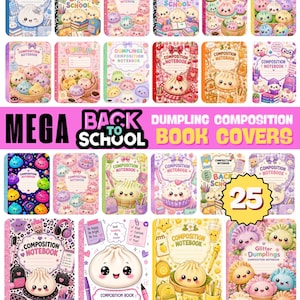 Glitter Kawaii Dumplings Composition Notebook Covers, Editable Notebook Canva Template, Back to School Printable Cover, Digital Download