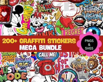 200+ Hilarious Graffiti Stickers PNG Bundle | Urban Street Art Decals | Cool Stickers for Notebooks, Bottles, Skateboards, Laptop | Pop Art