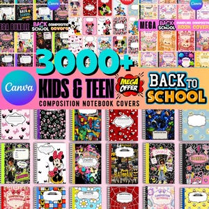 Editable Composition Notebook Cover Templates, Back to School Mega Bundle, Canva Notebook Covers, Printable School Binder Covers