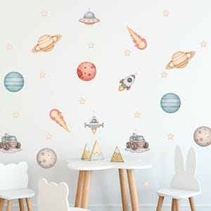 Solar System Wall Decals - Nursery Decor, Watercolor Outer Space Wall Art Mural Wallpaper, Kids Room, Planets Wall Stickers Peel and Stick