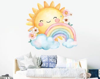 Sun and Rainbow Wall Decal Nursery Decor Watercolor Art Kids Room Wall Stickers