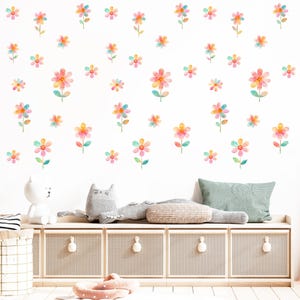 Watercolor Rainbow Flowers Wall Decals Peel & Stick Nursery Decor