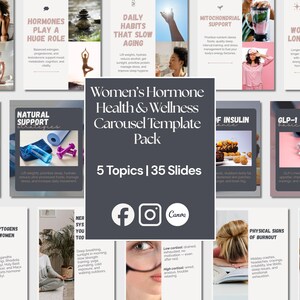 Modelos de carrossel para posts sobre saúde e bem-estar hormonal feminino | Pacote para redes sociais