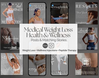 GLP-1, Medical Weight Loss Canva Templates | Peptide Therapy, Wellness Injections, Lipo B, B12