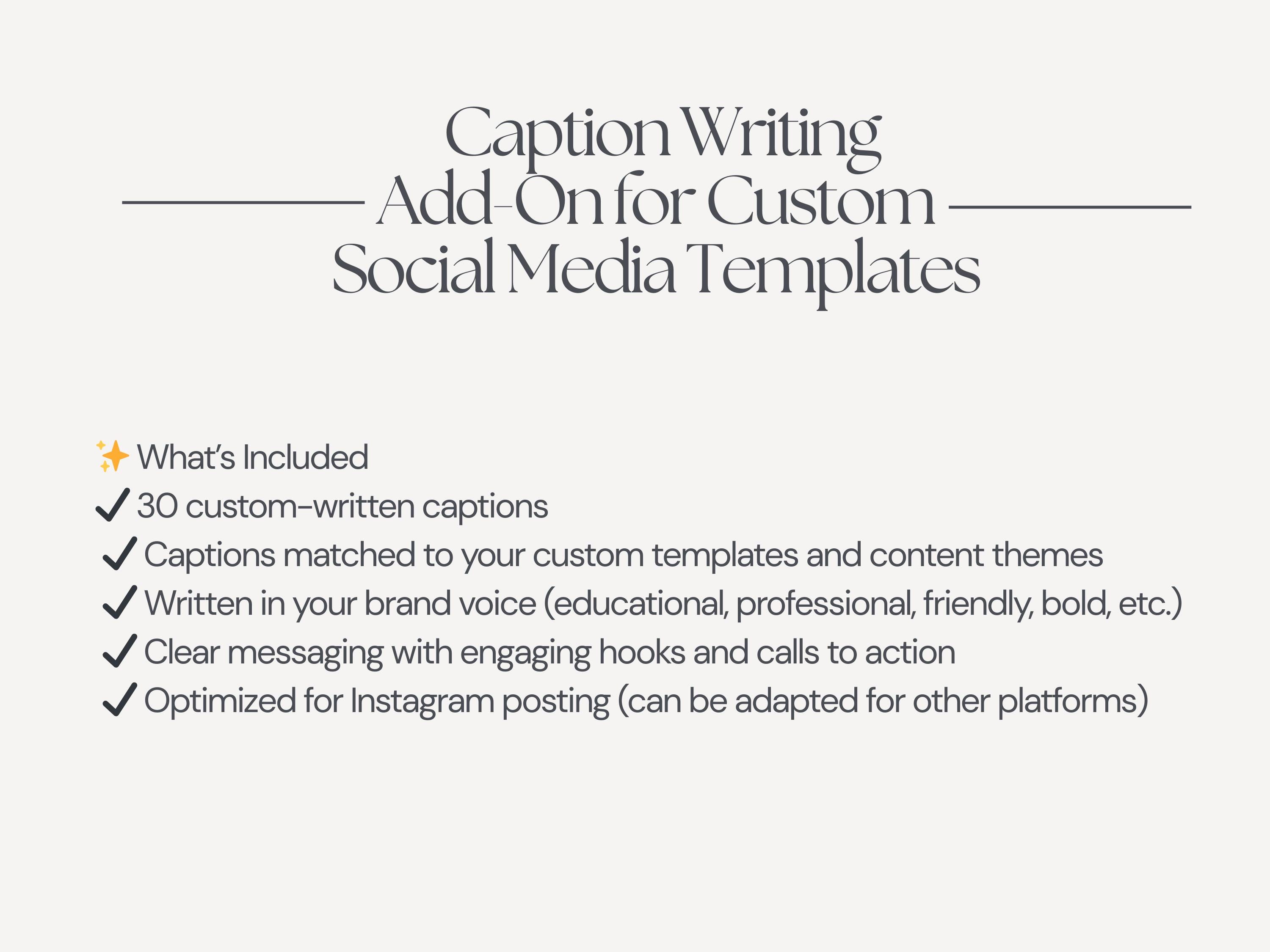 Custom Caption Card Caption Writing Add-on for Custom Social Media Templates - Etsy