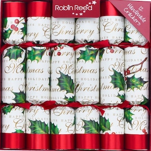 Robin Reed H6 Christmas Holiday 12pc 10in Themed Crackers - Bows & Berries 528