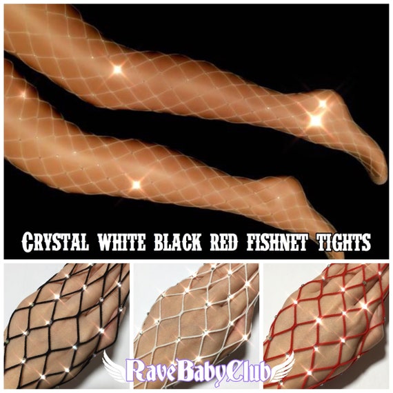 Sale White High Waist Crystal Fishnet 