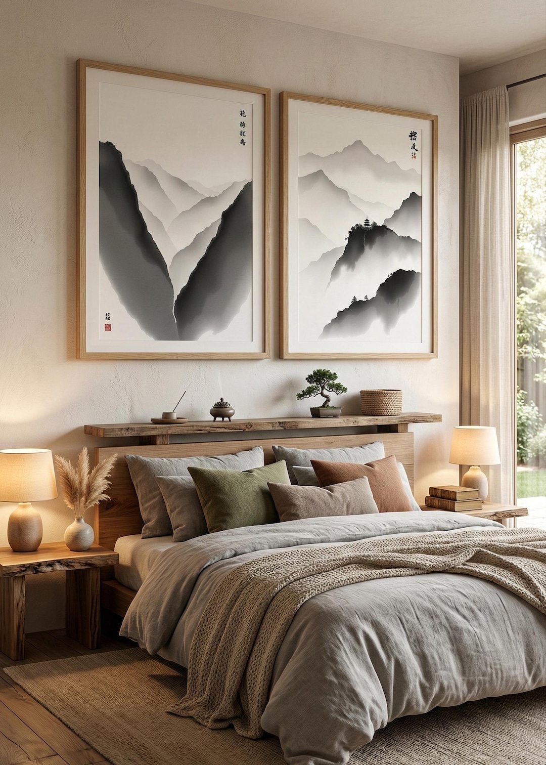 Japanese Mountain Art Set, Sumi-e Ink Landscape Print, Minimal Zen ...
