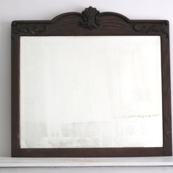 RESERVED Vintage Wood Wall Mirror - Large Antique Wall Mirror with Decorative Wooden Frame - Bathroom Mirrors