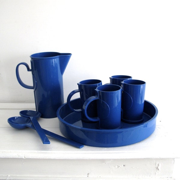 Vintage Blue Dansk Plastic Serving Ware - Picnic Dish Set - Mid Century Dansk Danish Modern Design