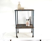 Vintage Industrial Bar Cart - Blue Rolling Metal Shelves - Industrial Furniture Shelf