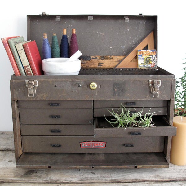 Vintage Tool Box / Metal Tool Box - Machinist Box - Vintage Lock Box - Industrial Storage