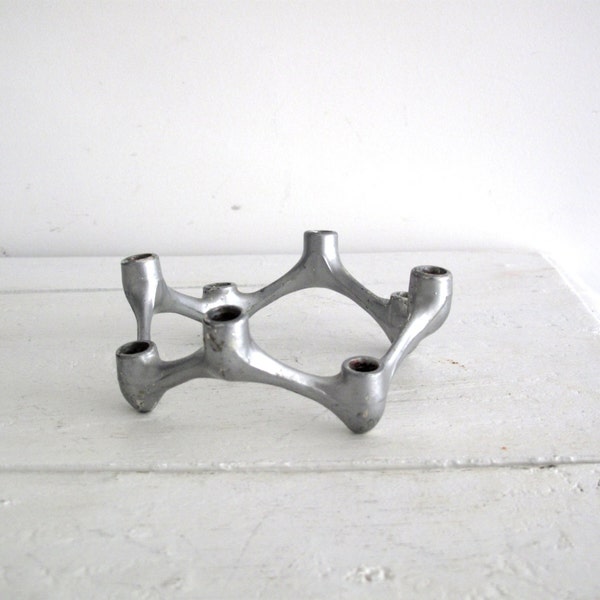 Vintage Mid Century Candle Holder - Silver Danish Mid Century Decor - Metal Candle Holder