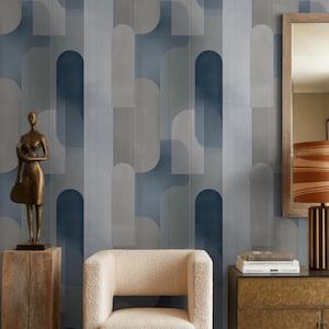 Mid Century Modern Arch Wallpaper: Blue Abstract Design