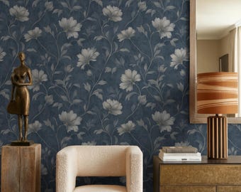 Navy Blue Floral Wallpaper: Elegant Botanical Wallpaper