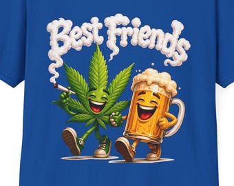 T-shirt Best Friends wietblad en biermok | Grappig stoner-T-shirt