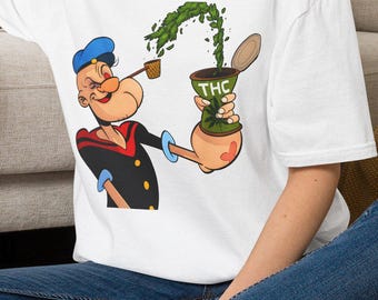 Funny Sailor Popeye Weed T-Shirt | Vintage Cartoon Parody Graphic Tee | 420 Cannabis Shirt | Stoner Gift | Smoker Humor Unisex Tee