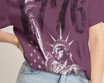 1776 Statue of Liberty Graphic Tee, Distressed Americana Fashion Shirt
