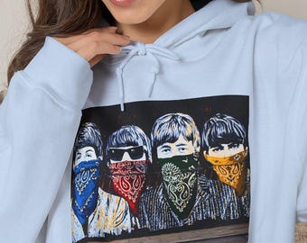 Gangster Beatles Hoodie | Beatles Bandana Graphic Hoodie | Retro Rock Gift