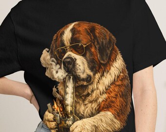 Saint Bernard Smoke Club T-Shirt, Vintage Stoner Dog Graphic Tee, Comfort Colors Dog Lover