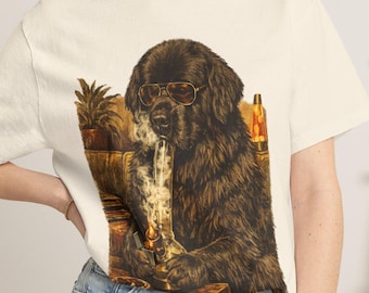 Newfoundland Dog Retro T-Shirt, Vintage Smoke Club Graphic Tee, Comfort Colors Dog Lover Apparel