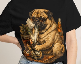 Pug Smoke Club T-Shirt, Vintage Stoner Dog Tee, Retro 70s Graphic Comfort Colors Shirt