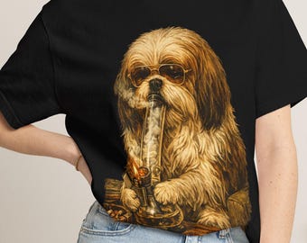 Shih Tzu Smoke Club T-Shirt, Retro Stoner Dog Graphic, Comfort Colors Dog Lover Shirt