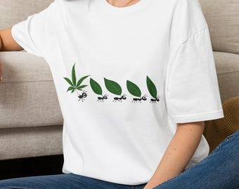 Funny Cannabis Ant T-Shirt | 420 Weed Graphic Tee | Minimalist Stoner Shirt | Marijuana Leaf Art | Unisex Cannabis Lover Gift