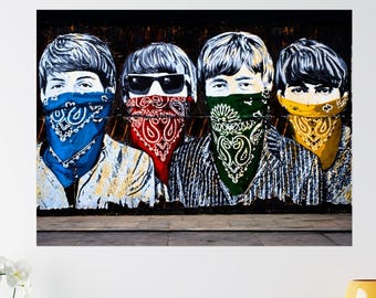 Gangster Beatles Poster | Beatles Bandana Wall Art | Retro Rock Music Print