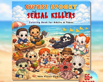 Spooky Serial Killers 59 Kleurplaten | Kawaii-horrorkunst, stressverlichting (pdf-download)