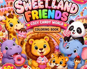 Kawaii Candy Land kleurboek, dieren, fantasiewereld, stressverlichting (pdf-download)