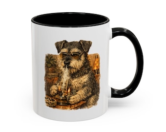 Miniature Schnauzer Smoke Club Mug, Vintage Dog Lover Coffee Cup