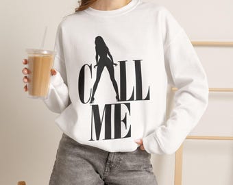 Call Me Graphic Sweatshirt, Retro Glam Statement Crewneck