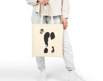 Abstract Face Tote Bag, Minimalist Black Art Tote, Unique Canvas Bag, Artistic Everyday Shopper