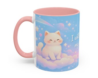 Dreamy Cat Motivational Mug, Pastel Kawaii Coffee Cup, Self Care Reminder